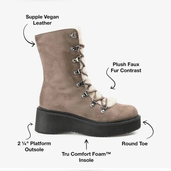 Journee Collection Womens KANNON Lace Up Vegan Fur Winter & Snow Boots TAUPE 7.5 - Picture 2 of 13